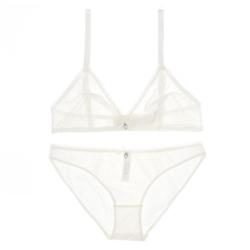 Deep V Transparent Lingerie Wire Free Soft Set