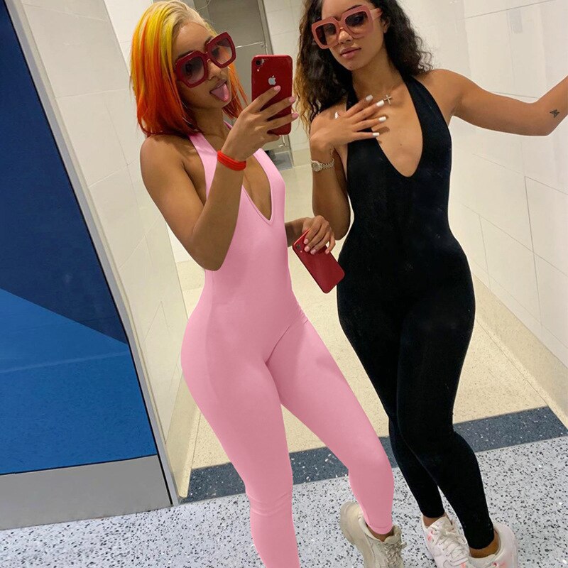 Women Long Jumpsuits Skinny Backless Sleeveless