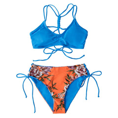 Stripe Floral Bikini Sets Low Waist Two Pieces Swimwear