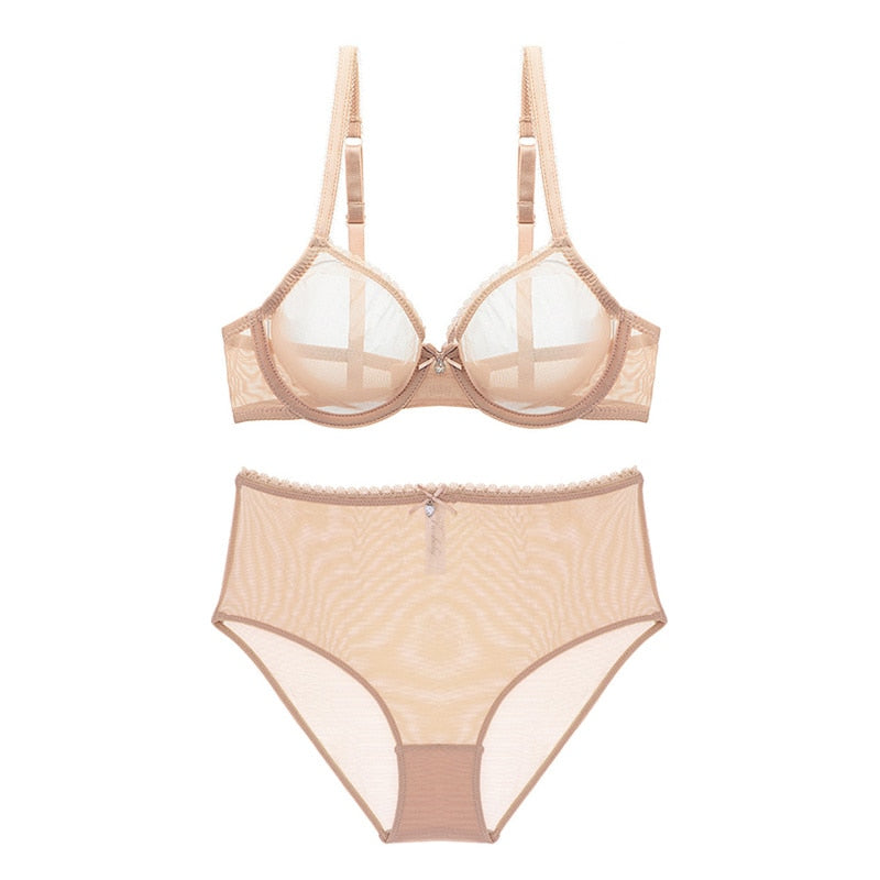 See-Through High-Waist Briefs Yarn Bra And Panty Set