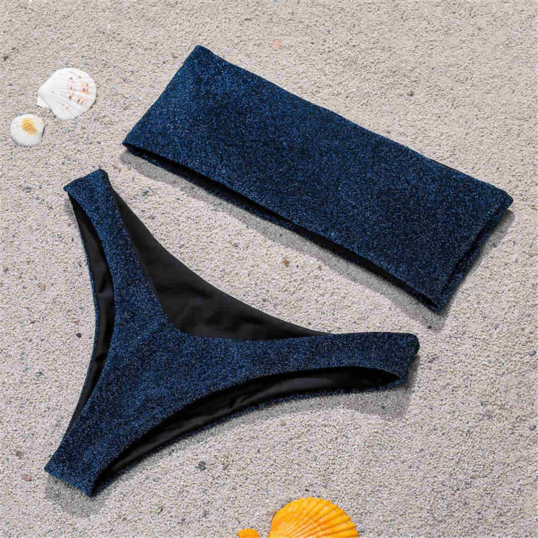 Women Sparkle Glitter Chic Bra Bandage Bikini Set Swimsuit