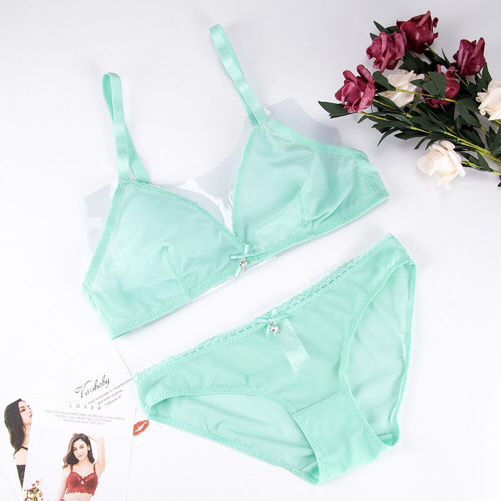 Deep V Transparent Lingerie Wire Free Soft Set