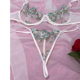 Floral Embroidery Erotic Lingerie Lace Transparent Bra Underwear Set