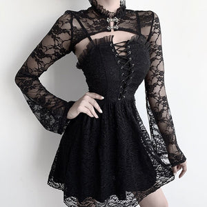 Lace Vintage Flower Embroidery Long Sleeve Gothic