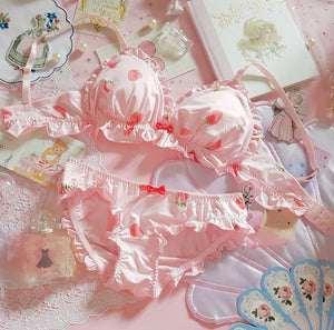 Strawberry Milk Silk Wire Free Kawaii Lolita Bra and Panty Set