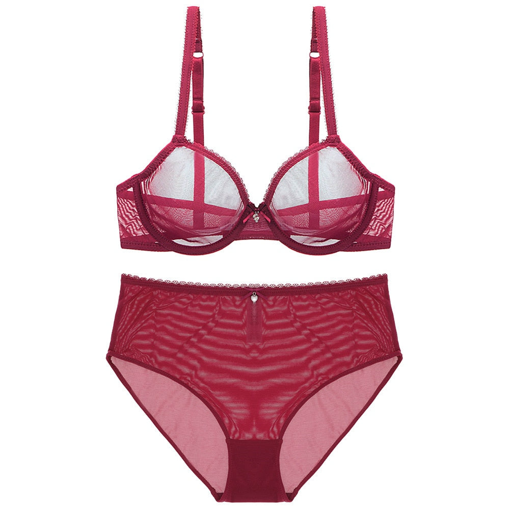 See-Through High-Waist Briefs Yarn Bra And Panty Set
