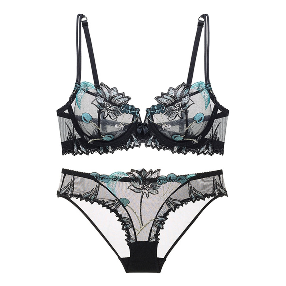 Sexy Floral Lace Transparent Underwear Bra Lingerie Set