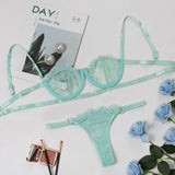 Floral Lace Transparent Bra Underwire And Panty Lingerie 2-Piece Set