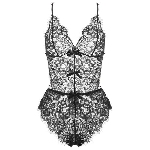 Lace Bodysuit 1-Piece Lingerie Transparent Backless Pajamas