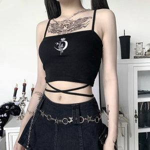 Gothic Moon Camis Punk Bandage Rose Graphic Crop Tops