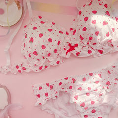 Strawberry Print Milk Silk Wire Free Underwear Bra and Panty Set