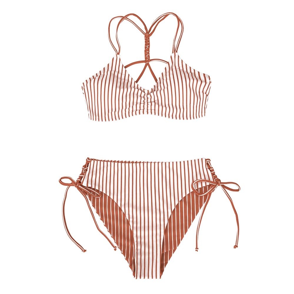 Stripe Floral Bikini Sets Low Waist Two Pieces Swimwear