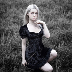Lace Gothic High Waist Short Sleeve A Line Mini Dress