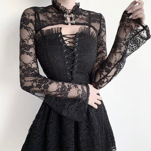 Lace Vintage Flower Embroidery Long Sleeve Gothic