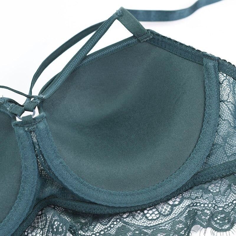 Bandage Push Up Embroidery Lace Lingerie Bra Underwear Set