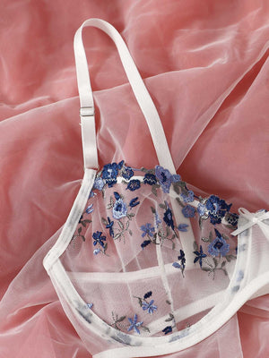 Floral Embroidery Erotic Lingerie Lace Transparent Bra Underwear Set
