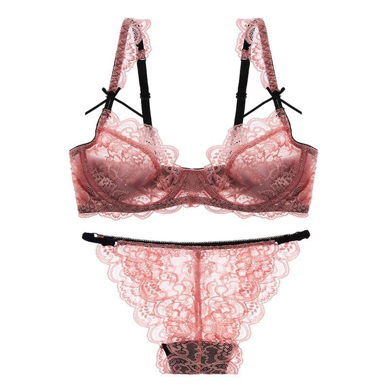 Lace Transparent Lingerie Ultrathin Underwear Bra Set