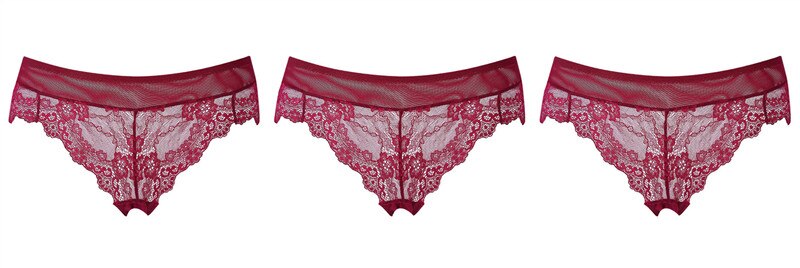Sexy Lace Mid-Rise Underwear Hollow 3-Piece Panties