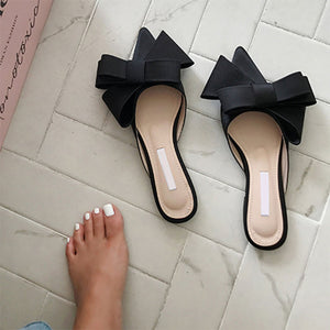 women's silk satin Pointed bow slippers