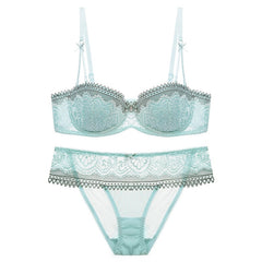 Sexy Half Cup Ultra-Thin Lace Bra Panty Underwear Set
