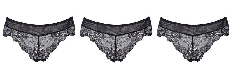 Sexy Lace Mid-Rise Underwear Hollow 3-Piece Panties