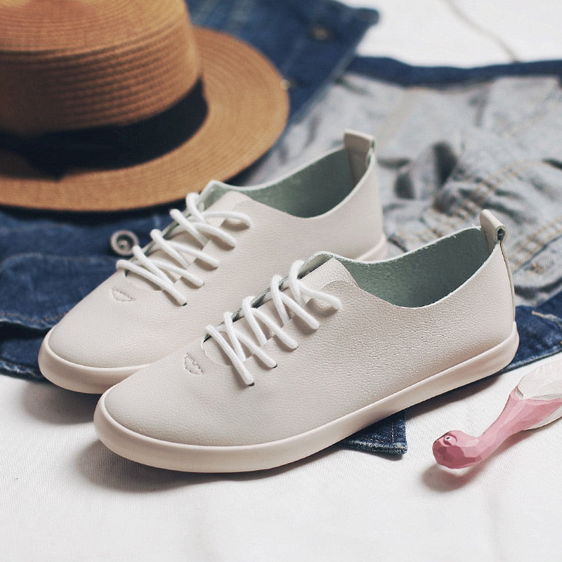 Women Leather Flat Heel Shoes