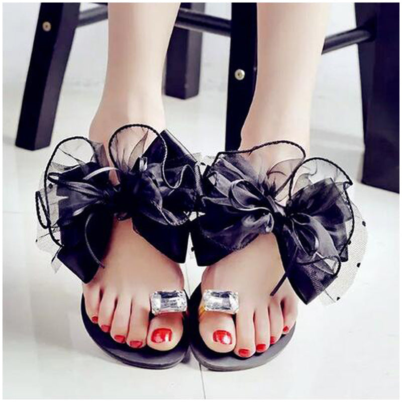 Bowtie Flower Flat Slippers