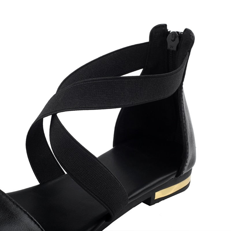Women Leather Flats Heel Sandals