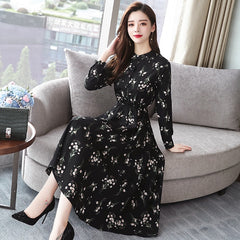 Women Floral Chiffon Long Sleeve Dress