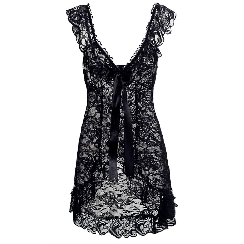 Lace Sexy Lingerie Dress Women Homewear Night Gowns + G-string Sexy Panties Nightwear Sleepwear Sets