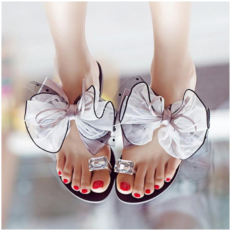 Bowtie Flower Flat Slippers