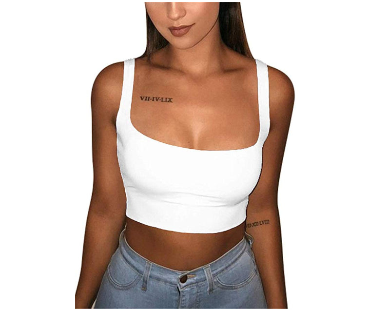 Women's Solid Tanks Vest Sleeveless Crop Top