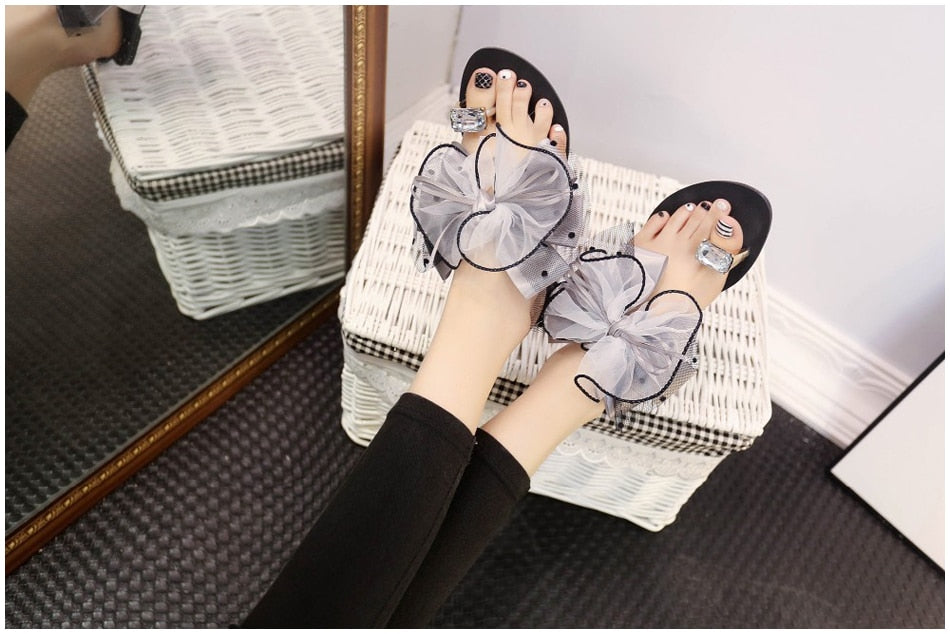 Bowtie Flower Flat Slippers