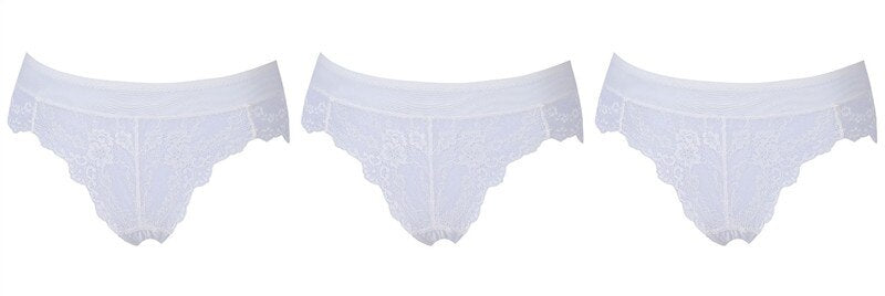 Sexy Lace Mid-Rise Underwear Hollow 3-Piece Panties