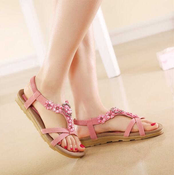 Women Flowers Flat Rhinestones Sandals