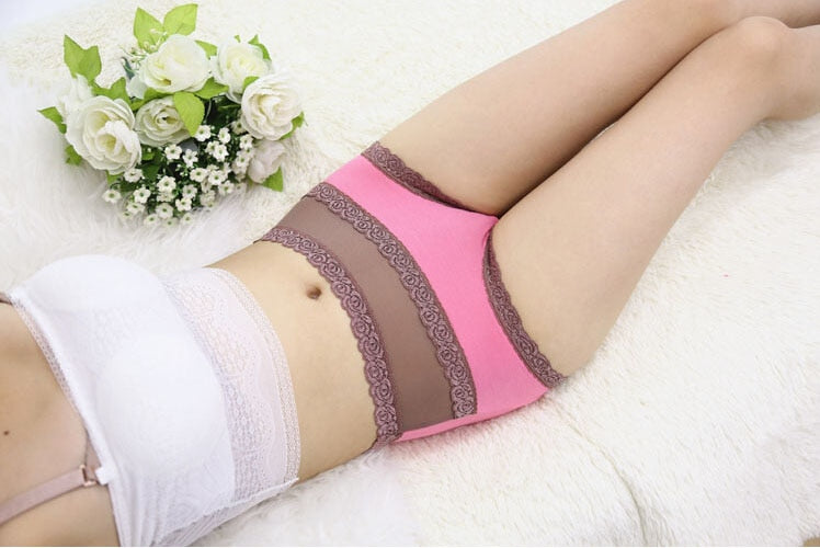 Women's High Waist Cotton Lace Briefs Color Underwear 2 piece