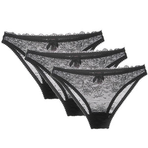 Low-Waist Hollow Bow Underwear Transparent Panties 3-Piece