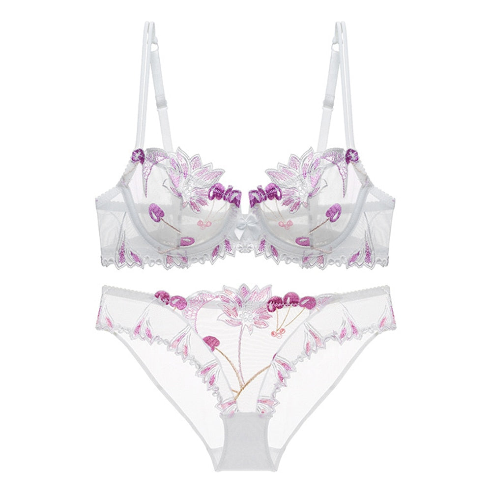 Sexy Floral Lace Transparent Underwear Bra Lingerie Set