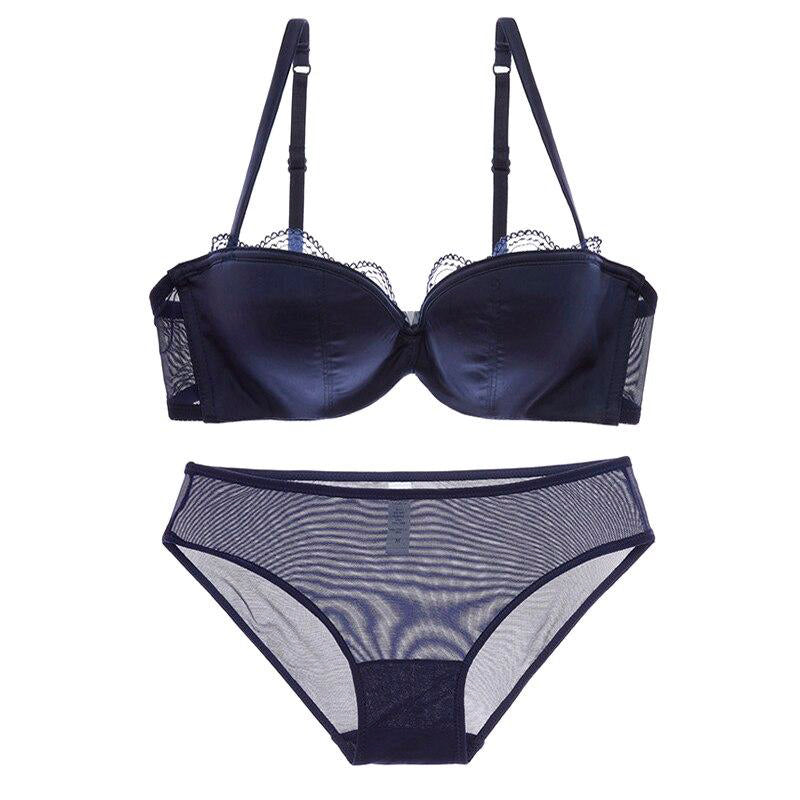 Half Cup Lingerie Lace Thin Cotton Bra Underwear Set