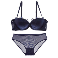 Half Cup Lingerie Lace Thin Cotton Bra Underwear Set