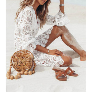 Sexy White Lace Tunic Cover Up Swimsuit Women Beachwear