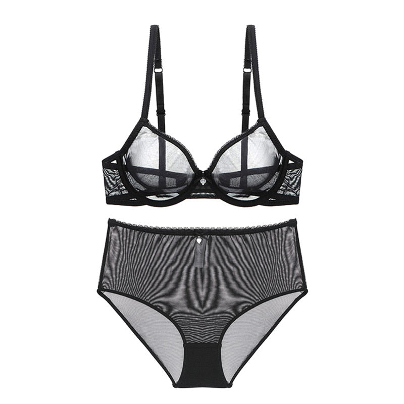See-Through High-Waist Briefs Yarn Bra And Panty Set