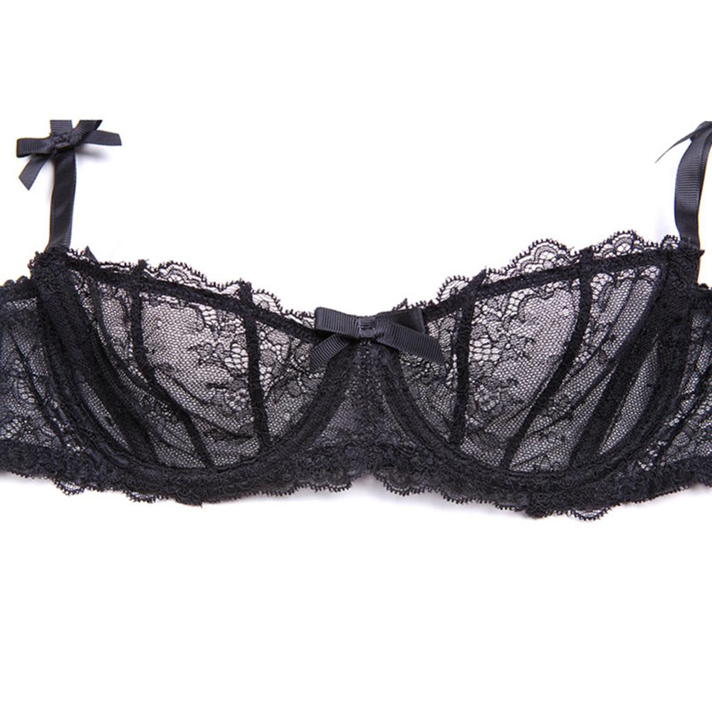 Half Cup Floral Lace Bra and Thong 3-Piece Set