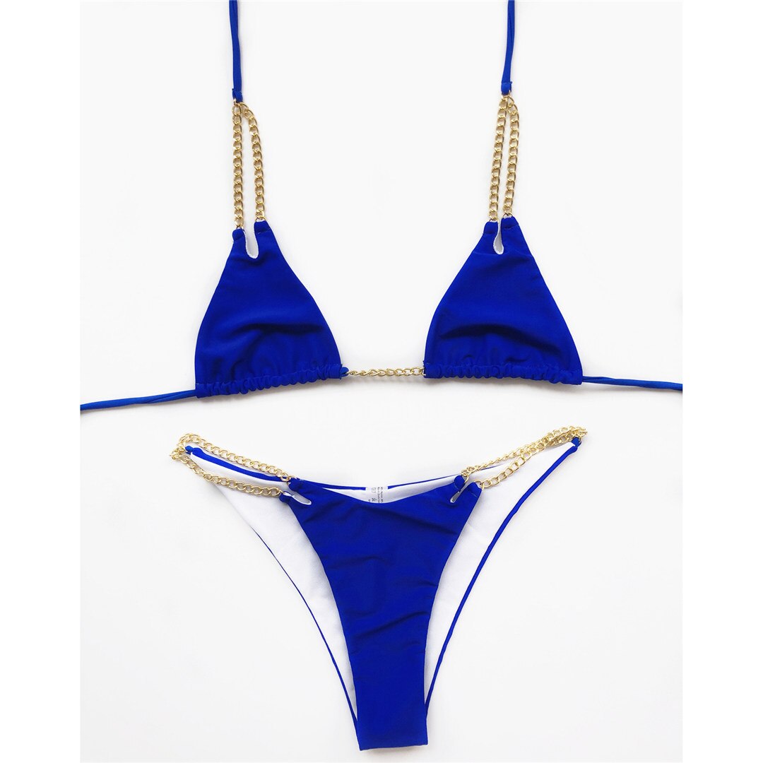 Sexy Halter Bikini Metal Chain Two-pieces Swimsuit