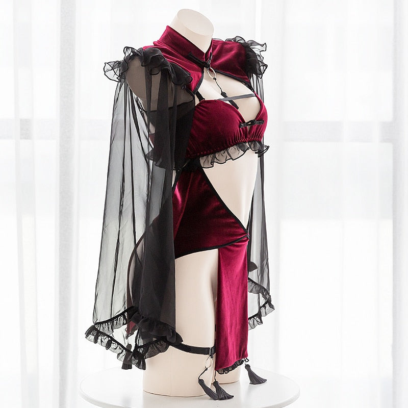 Punk Gothic Lace Lingerie Maid Temptation Evil Demon Open Crotch Dress