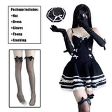 Maid Cosplay Gothic Dress And Thong Anime Punk With Hat Gloves