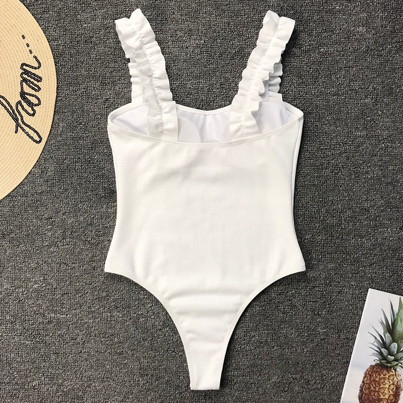 Sexy One Piece Swimsuit Wood Ear Ruffle Push Up Monokini