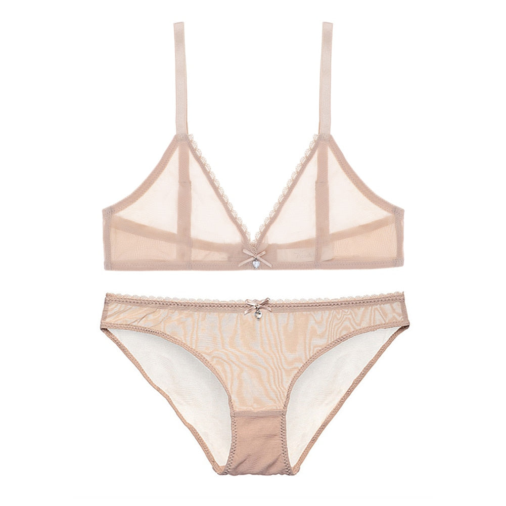 Deep V Transparent Lingerie Wire Free Soft Set