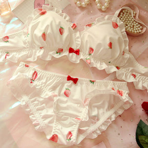 Strawberry Milk Silk Wire Free Kawaii Lolita Bra and Panty Set