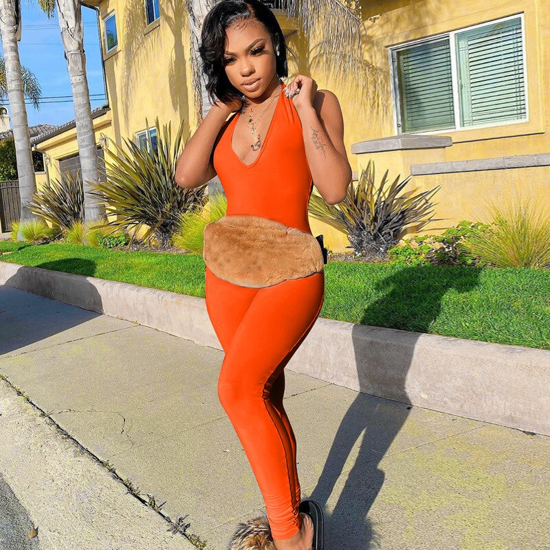 Women Long Jumpsuits Skinny Backless Sleeveless